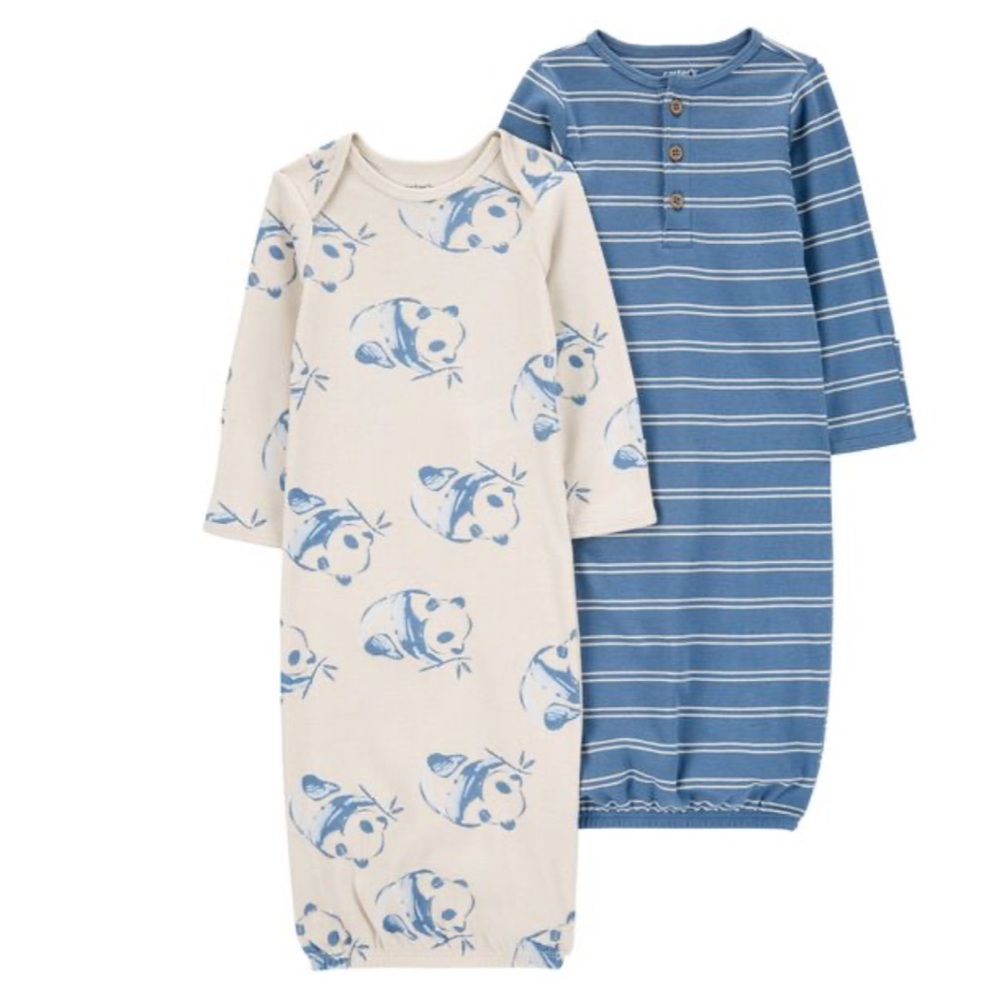 Carters Newborn Baby 2-Pack Sleeper Gowns Panda Print and Striped Print